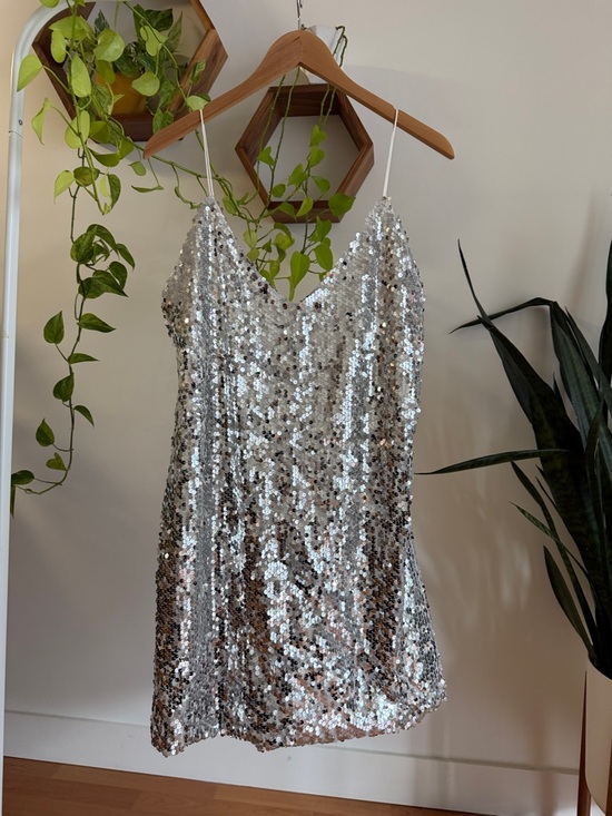 venga Dresses & Skirts - Silver Sequin Mini Dress - Sparkling Party Slip Dress